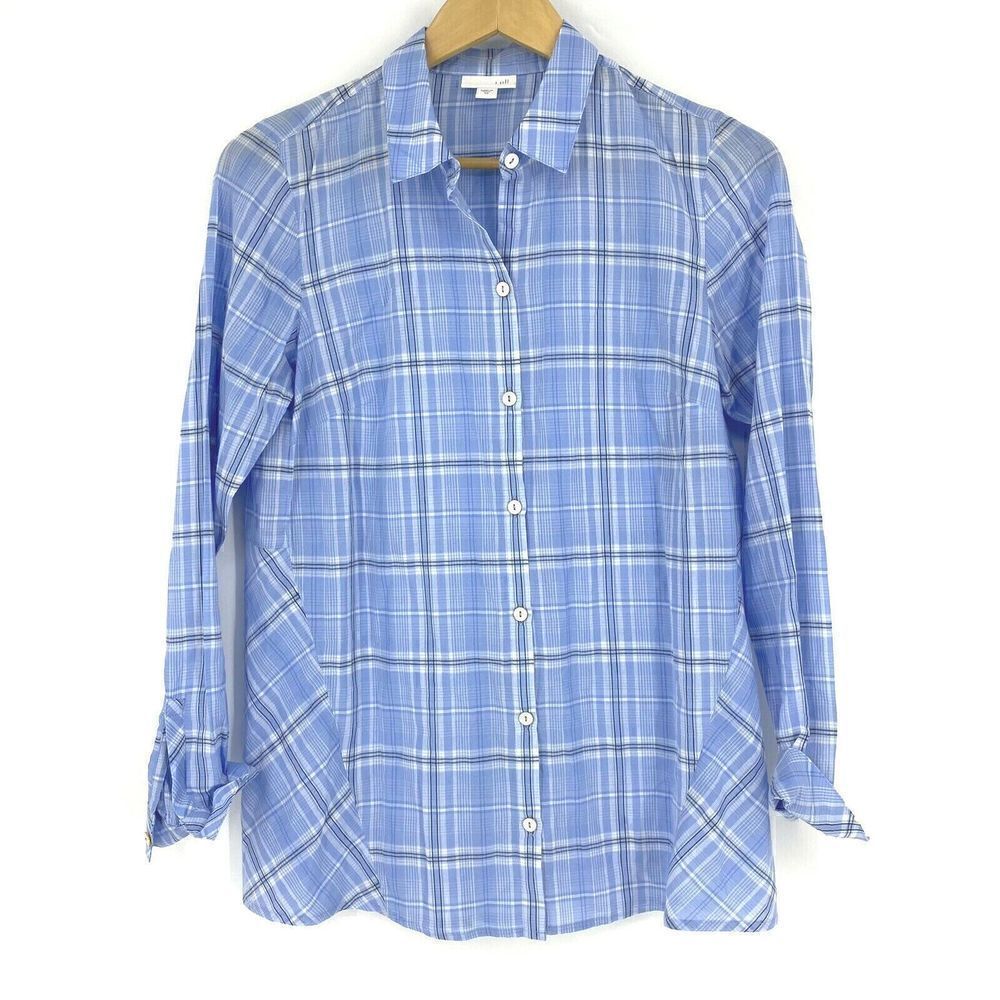 J Jill Tunic Top Size XS Womens Blue Shirt Long Sleeve Plaid Lightweight Blouse